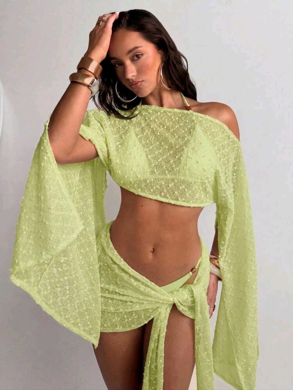 Aloruh 2 Piece Set, Shawl Top & Wrap Mini Skirt Cover Up